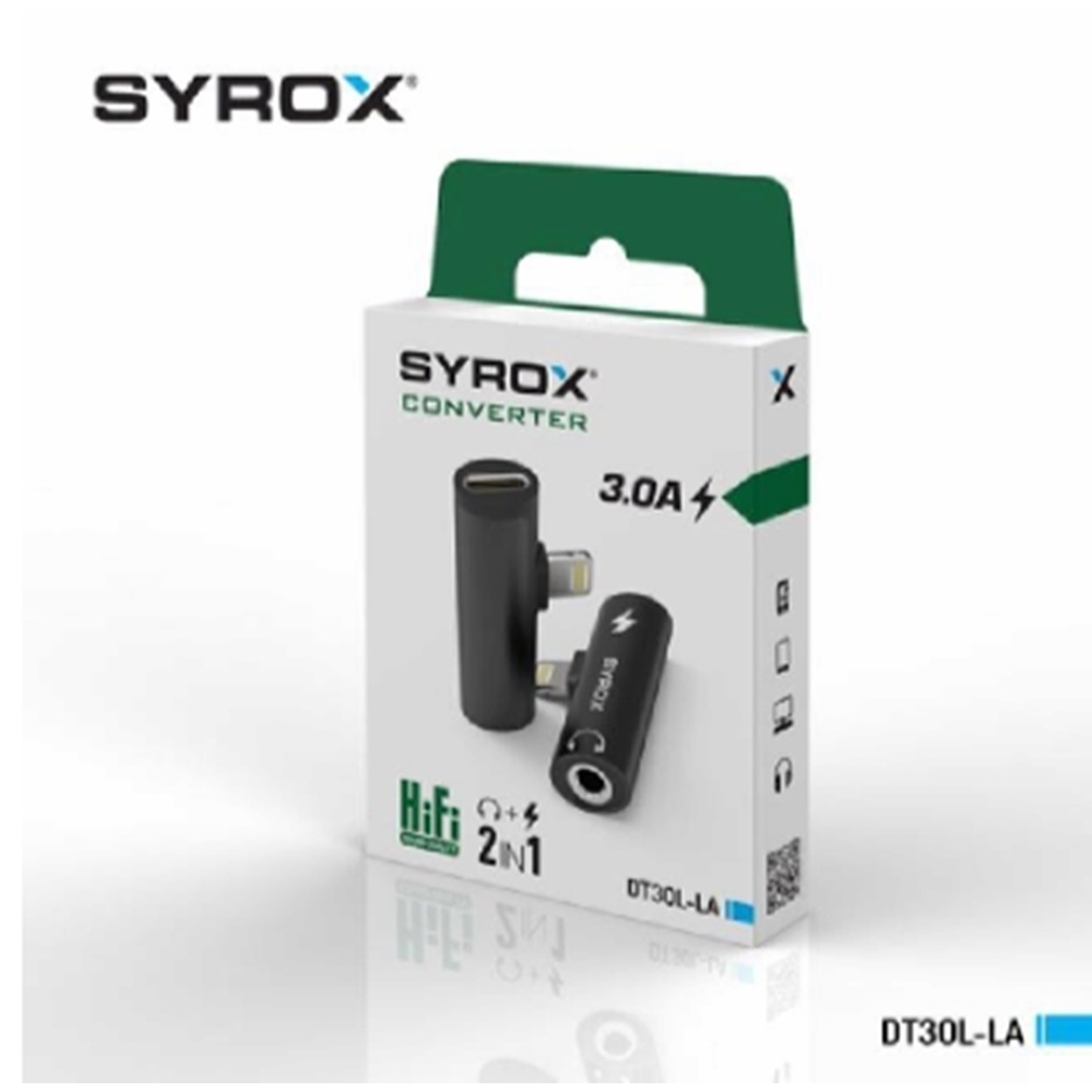 Syrox 3.0A Audio / Type-C > Lightning Dönüştürücü Siyah Gri DT30L-LA