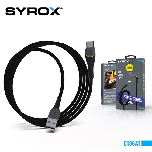 Syrox 3.0A USB To Type-C RGB Işıklı Kablo