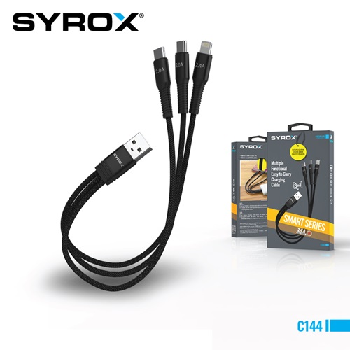Syrox Usb-A to Type-C +2 Usb to Lightning 2.4A Çoklu Kablo