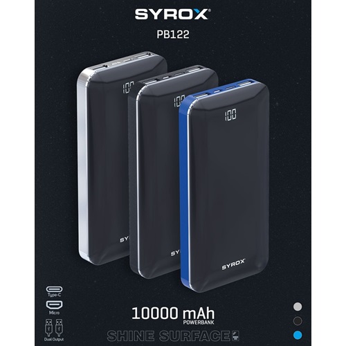 Syrox 10000 mAh Led Slim Metal Kasa Powerbank - SYX-PB122